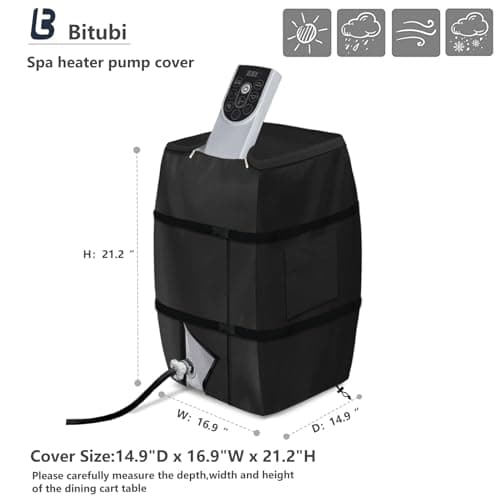 Bitubi Hot Tub Spa Heater Pump Winter Cover, Waterproof Heavy Duty Hot Tub Insulated Pump Cover with Plush Lining for Most Inflatable Hot Tub Spa Heater Pump on Market (Black,Cover only)