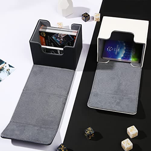 Weewooday 2 Boxes Leather Deck Card Boxes Large Size Fit 100 Plus Sleeved Cards Deck Game for Collectible Playing Compatible with Mtg Tcg(Horizontal,Black, White)