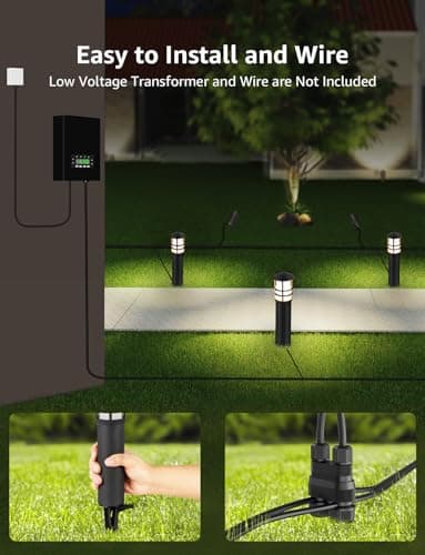 SUNVIE 12-Pack Low Voltage Landscape Pathway Lights 3W Outdoor Landscape Lighting 3000K 12-24V LED Bollard Path Lights Wired CRI 90+ Aluminum Pathway Lighting for Walkway Yard Garden, ETL Listed Cord