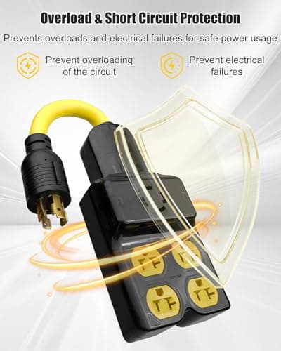 Generator Adapter Extension Cord L14-30P to 4X 5-20R/5-15R & L14-30R, 4 Prong 30 Amp to 110V, Twist Locking to 15 Amp/20 Amp Household Outlet, 125/250V 7500 Watts