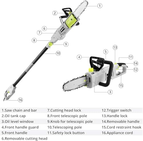DEKOPRO 8 Amp 10" Electric Pole Saw for Tree Trimming,Corded Electric Chainsaw,Power Chain Saw for Tree Trimming Wood Cutting