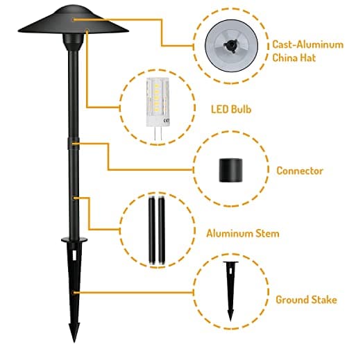 3W LED Landscape Lights Landscape Lighting Low Voltage Outdoor Pathway Lighting Replaceable LED Bulb 3000K Aluminum housing with ABS Ground Stake for Yard Patio Driveway Black, Pack of 6