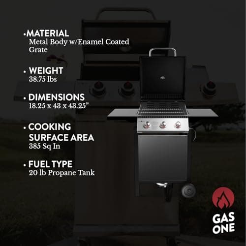 GasOne GP-1030S One 3 Burner Stainless Steel– Outdoor Cabinet Style with Wheels-High-Temperature Paint Coating Gas BBQ Grill – Elegant and Luxurious Design, Black