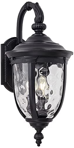 John Timberland Bellagio European Outdoor Wall Light Fixture Textured Black Metal 20 1/2" Hammered Glass Decor for Exterior House Porch Patio Outside Deck Garage Yard Front Door Garden Home