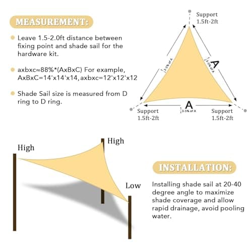Shade&Beyond Triangle Sun Shade Sail 16'X16'X16' Permeable Canopy Sand for Patio Garden Yard Deck Pergola (We Make Custom Size)