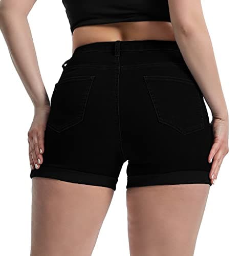 Romastory Women's High Waisted Summer Elastic Jean Shorts Folded Hem Hot Denim Shorts for Women