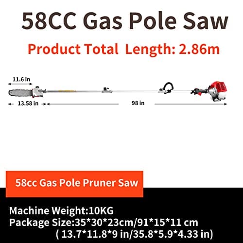 Pole Saw Gas Powered, 58CC Extendable Reach to 16FT, 2 Cycle Powerful Gas Pole Saw 11.5inch Guide Bar Gas Pole Saws for Tree Trimming,Upgrade