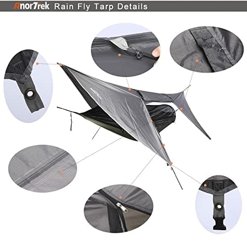 Camping Hammock with Mosquito Net and Rain Fly Tarp, Portable Double Hammock with Two Tree Straps, 230T Nylon Hammock and Waterproof Rain Fly Set for Hiking, Backpacking, Overnight (Green)