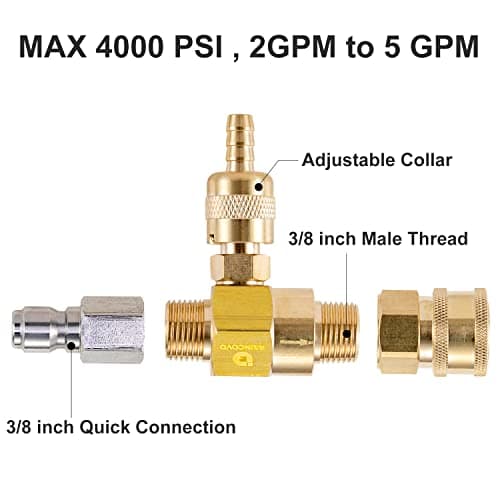 Downstream Injector for Pressure Washer, Power Washer Chemical Injector Kit, Soap Injector, 3/8 Inch Quick Connect, 4000 PSI