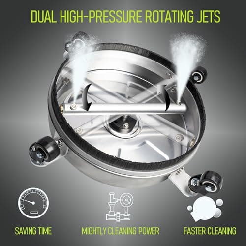Hourleey 14" Pressure Washer Surface Cleaner, Stainless Steel Surface Cleaner with 4 Wheels for Concrete, Patio, Sidewalk, Deck, Pathway 1/4" Quick Connector, 2 Extension Wand, 4000 PSI