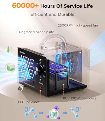 ONAMOR Ozone Generator Odor Eliminator 70000mg, High Capacity Ozone Machine Odor Removal Up to 6000 Sq.Ft, Ionizer Ozonator for Smoke, Car, Basement And Pet Room, Black