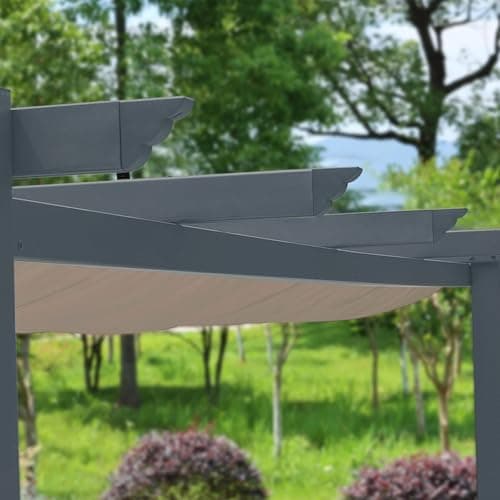 Aoodor 10 x 10 ft Outdoor Pergola with Retractable Shade Canopy, Matte Aluminum Frame, 4 Roller Shade Curtains, Grape Trellis for Patio, Backyard, Garden, and Deck, Dark Brown