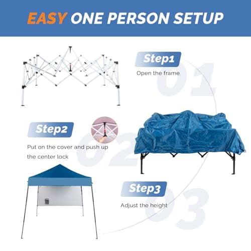 VINGLI 6x6 ft Pop Up Canopy Tent, Outdoor Small Gazebo With Backpack, Patio Slant Leg With 1 Sidewall, Portable Easy Up (Blue)