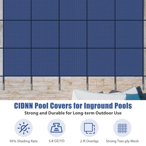 Inground Pool Cover Safety Fits Rectangle Swimming Pool, Mesh Solid Pool Cover for Inground Pools,Winter Pool Safety Cover Includes Safety Net and Installation Tools Blue (Blue, Fits 18x36ft Pools)