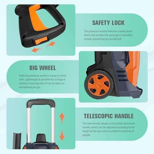 Electric Pressure Washer 4800PSI-Max 2.9GPM Pressure Washer with 25 FT Hose, 4 Quick Connect Nozzle,16.9 Oz Soap Tank Orange Cleaning for Pool, Patio, Car
