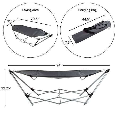 Hammock with Stand Included - Portable Hammock Fits into Carry Bag for Easy Travel - Perfect for Backyard, Pool, Beach, Hiking by Lavish Home (Gray)