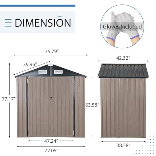 Verano Garden 6x4 FT Outdoor Storage Shed, Galvanized Metal Steel Garden Shed,Double Door W/Lock, Bike Storage for Backyard, Patio, Lawn (72.05" × 38.58"× 77.17")