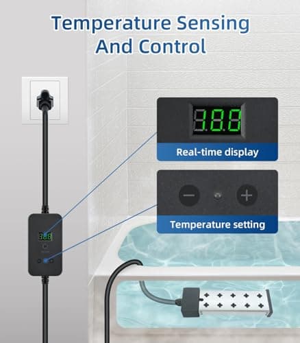 Immersion Water Heater, Portable Bathtub Heater with Thermostat, Bucket Heater with Real-Time Temperature Display and Control, Dry Burn Protection for Bucket, Basin, Bathtub 1800W (120V 15A)