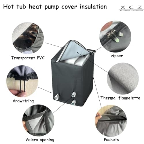 XCZ Hot Tub Pump Cover with PVC Transparent top, Insulated with Polar Fleeced Fabric, Spa Pump Winter Cover, Suitable for Inflatable hot tub Heater, Black, Cover only,