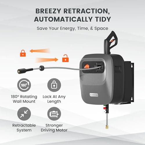 Giraffe Tools Grandfalls Pressure Washer G20 Pro, 2500 PSI 2.2 GPM, Wall Mounted Power Washer with 65FT Hose Reel, Ultra-Soft Pressure Hoses, 4 Nozzles for Floor/Cars/Fences/Patios, Dark Silver
