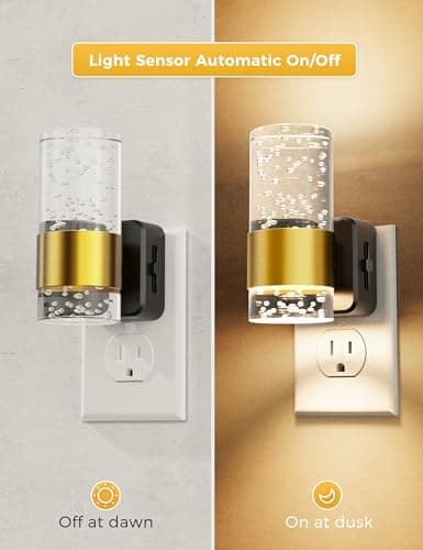 L LOHAS LED Night Light,Dimmable Night Lights Plug into Wall, 2 Pack Acrylic Nightlight with 0-100 LM Adjustable Brightness, 3000K Plug in Night Light with Dusk to Dawn Sensor, for Bathroom Hallway