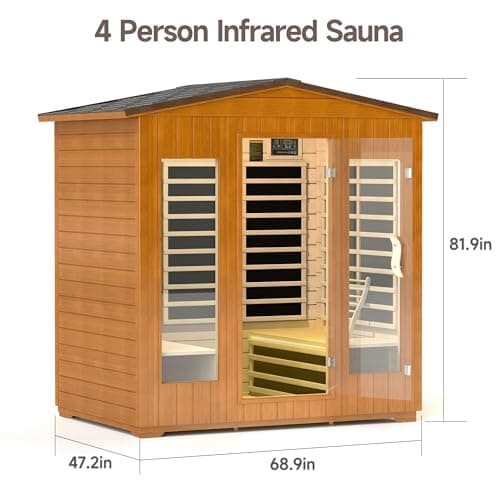 Real Relax Outdoor Infrared Sauna 4 Person for Home, Low EMF Far Infrared Sauna Spruce Wood Sauna with 10min Rapid preheating, Bluetooth, LCD Panel