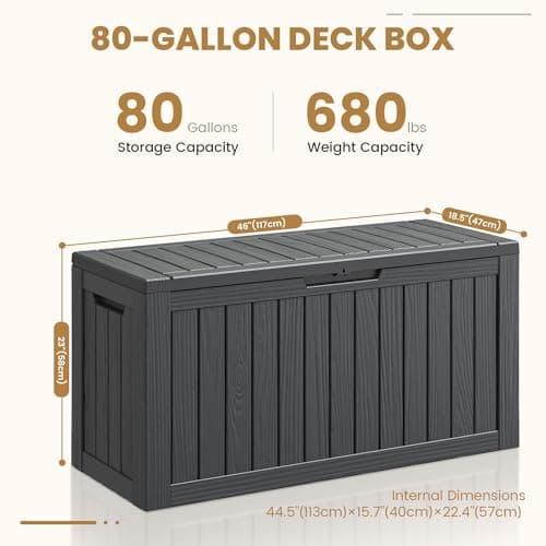 Deck Box, 81 Gallon Outdoor Storage Box Lockable Patio Waterproof for Furniture, Garden Tools,Sports Equipment and Pool Supplies, Waterproof, Resin, Lockable