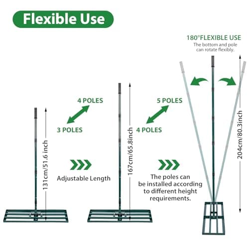 Lawn Leveling Rake,Stainless Steel Lawn Leveler with 30”x10” Ground Plate, 78” Adjustable Long Handle, Level Yard Tool for Grass, Golf Field, Level Soil or Dirt Ground Surfaces-Green