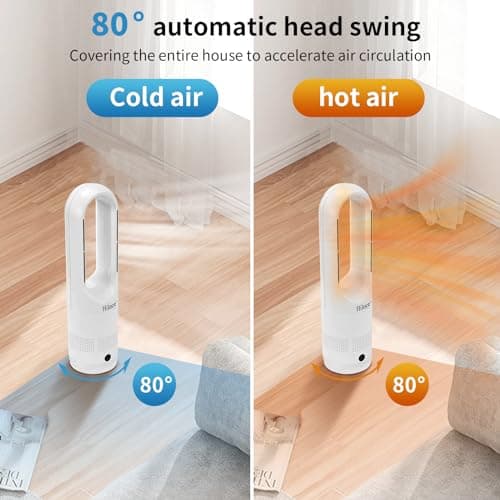 Oscillating All Season Bladeless Fan, 1400W Space Heater & 40W Cooler Fan Combo with Remote,Installation Free Quiet Fan,Tip-Over Switch80°Oscillating, 8 Speeds, 9H Timer,22 inch
