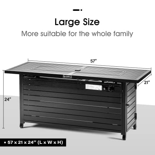 LEGACY HEATING 57 inch Propane Fire Pit Table Outdoor Gas Fire Pit Table, 50000BTU Fire Table with Lid, Retangular Black Firepit Table for Garden Backyard Deck Poolside Party