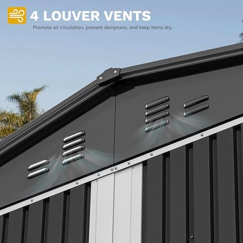 DWVO 9x6 FT Outdoor Storage Shed with Ventilation Windows, Utility Tool Shed Metal Storage Garden Shed with Door & Lock for Bike Storage, Waterproof Trash Shed for Backyard Garden Patio, Dark Dray
