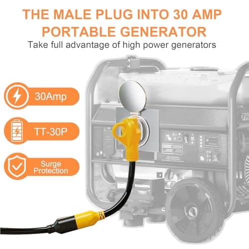 Generator Transfer Switch Adapter Cord NEMA TT-30P to L14-30R, 3 Prong 30 Amp RV Generator TT-30 Male Plug to 4 Prong 30 Amp Inlet Box L14-30 Female Connector, STW 10AWG/3C, ETL Listed