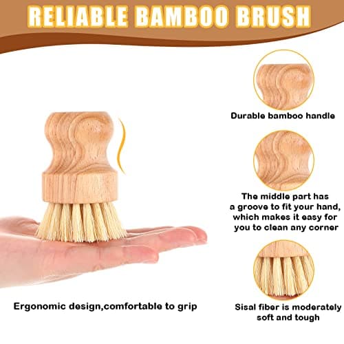 Nuenen 50 Packs Bamboo Dish Scrub Brushes Wooden Scrubbers Set Kitchen Dishwashing Scrubber with Natural Sisal Bristles for Iron Pot Pan Sink