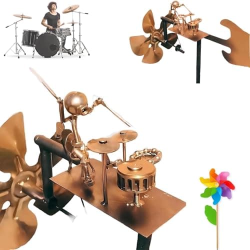 Handmade Metal Drummer Windmill, Drummer Windmill Garden Decoration, Percussionist Music Figurines,Fun Wind-Powered Sculpture Home Decor