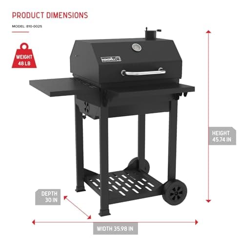 Nexgrill 22" Barrel Charcoal Grill with Side Shelf, 550 SQ In Cooking Space, Adjustable Chimney, Air Dampers, Temperature Gauge, Warming Rack, Smoker Grill for Camping, Picnics, and More - 810-0025