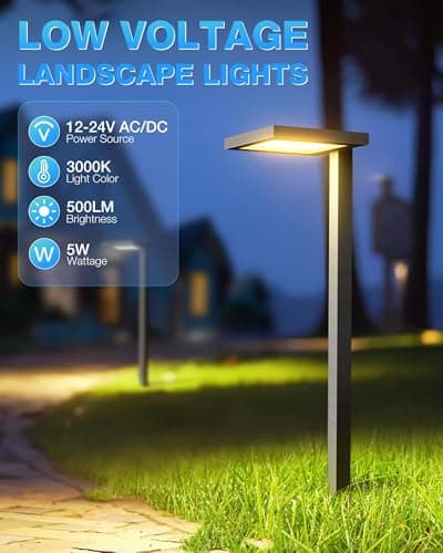 SUNVIE Low Voltage Landscape Lighting with Connectors 5W Anti-Glare LED Pathway Lights Wired Waterproof Outdoor Landscape Path Lights for Walkway Yard Garden Patio ETL Listed Cord, 8 Pack