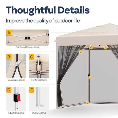 VIVOHOME 10x10ft Easy Pop-Up Canopy, Outdoor Screen Tent with Mosquito Netting, 2 Zipper Doors, and Roller Bag for Yard Camping Picnic Party Events, Beige