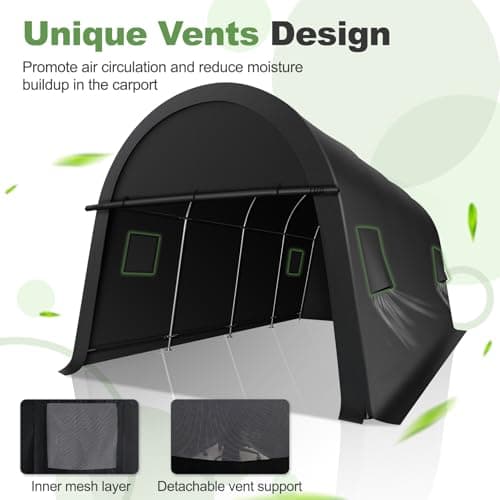 COBIZI Carport Canopy 12x20 Heavy Duty Portable Garage with Double Zippered Roll-up Doors & Vents, Large Space Car Canopy Car Tent Upgrade Waterproof for Cars, Boats, Trucks, Garden Tools, Gray