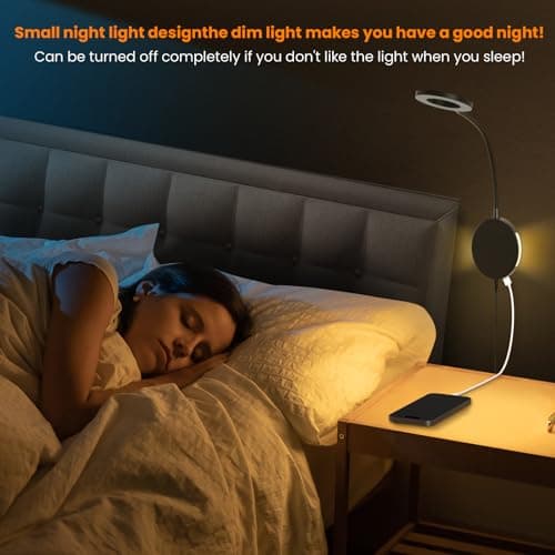 Wall Mounted Reading Light,Bedside Headboard Lights with 5 Color Temperature &5 Dimming,360°Flexible Gooseneck,USB Output, Night Light&Timer Function- Perfect for Reading (Black)