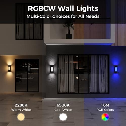 XMCOSY+ Outdoor Wall Lights, 2100LM Smart LED Porch Lights Outdoor, RGBCW Exterior Lighting Sconce, Wi-Fi Control, Compatible with Alexa, IP65 Waterproof, 2 Pack