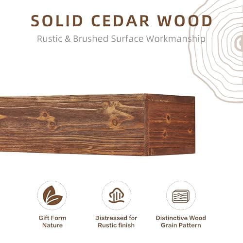 60" Rustic Wood Fireplace Mantel | Wall-Mounted & Floating Shelf for Home Decor