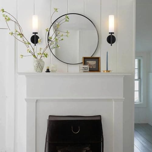 Black Bathroom Wall Sconces Set of 2, Modern Sconces Wall Lighting Vanity Lights with Opal White Glass Shade, Farmhouse Wall Mount Lamp for Mirror Living Room Bedroom Hallway Kitchen Stairs