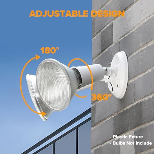 LUTEC 2 Pack Adjustable Twin Par Holder Outdoor Flood Lights, Switch Controlled Security Lights, Floodlights Fixture, Waterproof Exterior Max 300 Watt Par38 Flood Light for Garage, Yard, Porch-White
