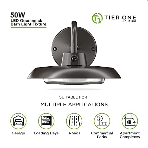 50W LED Gooseneck Barn Light 10 Inch Outdoor Farmhouse Wall Light with Dusk to Dawn Photocell Pole/Wall Mounted Area Light for Barn Garage Yard Warehouse 120VAC 4000K 5000LM UL Listed IP65 Dark Bronze
