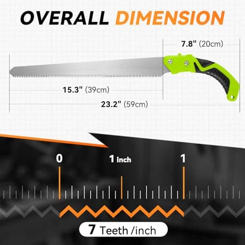 Auto Dynasty 15.5" Curved Hand Pruning Saw Straight Blade Handsaw with Scabbard Safety Sheath Non-Slip Comfort Grip for Sawing, Trimming, Gardening, Cutting Wood, Green