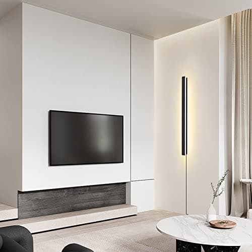 Modern Plug in Long Wall Sconce, 39" Black Matte LED Wall Lights, 20W Warm White 3000K Acrylic Indoor Wall lamp, with 59" Plug Cable for Bedroom, Living Room, Hallway