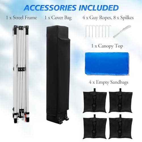 WEIZE Pop up Canopy Tent 10x10ft, 1-Button Push Setup, Instant Portable Shelter, Adjustable Height, Portable Roller Bag, 4 Weight Bags, Guy Ropes & Stakes Included Blue