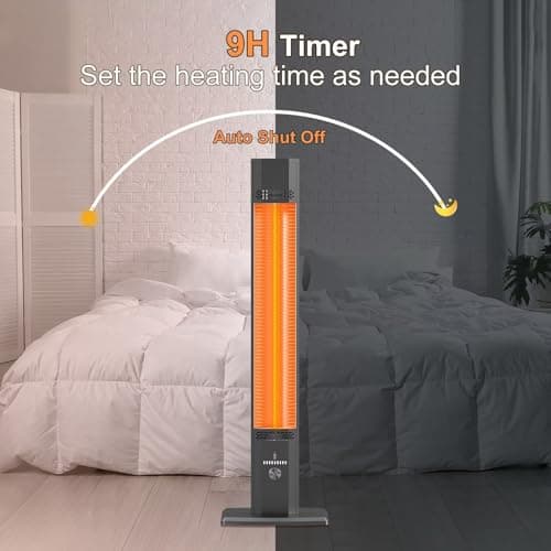 Outdoor Patio Heater with 9 Heat Levels,Space Heater for Garage Backyard Room Indoor,1500W Fast Electric Infrared Heater,9H Timers,Waterproof,Child Lock,Black Medium