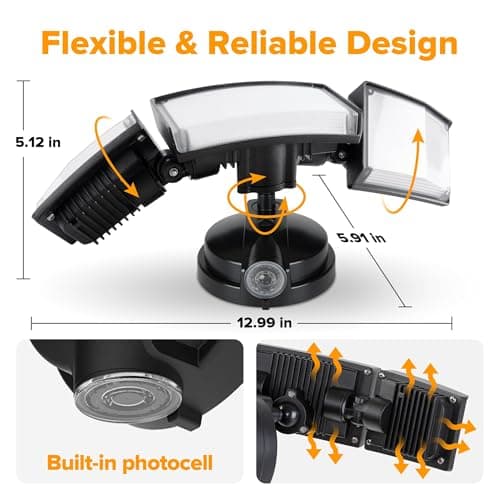 LUTEC 75W 8000LM Dusk to Dawn Outdoor Lighting, LED Flood Light Outdoor with Photocell, 5000K Daylight, IP65 Waterproof, LED Security Lights for Garage, Yard, Patio (Black)