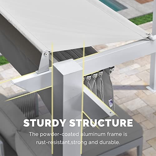 PURPLE LEAF 10' x 13' Outdoor Aluminum Pergola White Heavy-Duty Retractable Pergola Patio Metal with Double Sun Shade Canopy for Gardens Deck Backyard, White